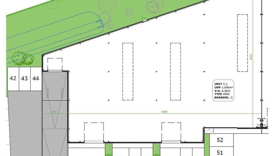 Het nieuw te bouwen bedrijvenpark STEEN in Laarne biedt 15 KMO-units te koop aan, met oppervlaktes van 128 m&sup2; tot 1810m&sup2;. Units kunnen bovendien samengevoegd worden tot grotere bedrijfsruimtes, ideaal voor groeiende ondernemingen. 
Het magazijn C1 heeft